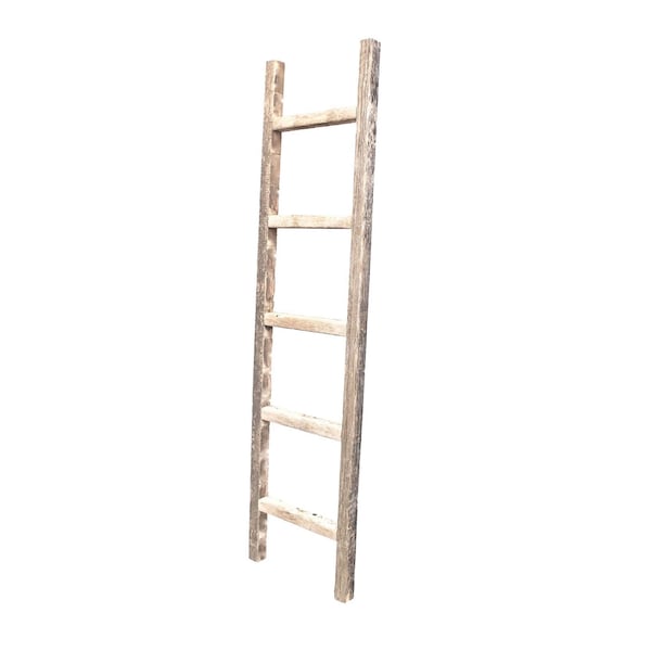 Barnwoodusa Rustic Farmhouse 5ft Reclaimed Wood Decorative Ladder (Weathered Gray) 672713212430 - main